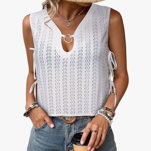 Womens Crochet Tank Tops Side Tie Knit Hollow Out Beach Cover Ups